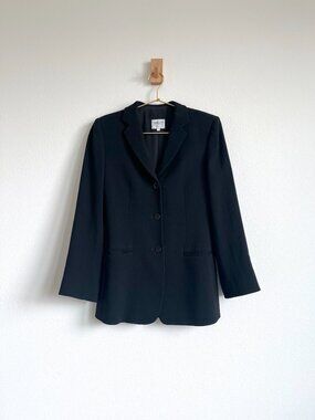 Vintage 80s Armani Collezioni Black 100% Virgin Wool Tailored Blazer - Size 2
